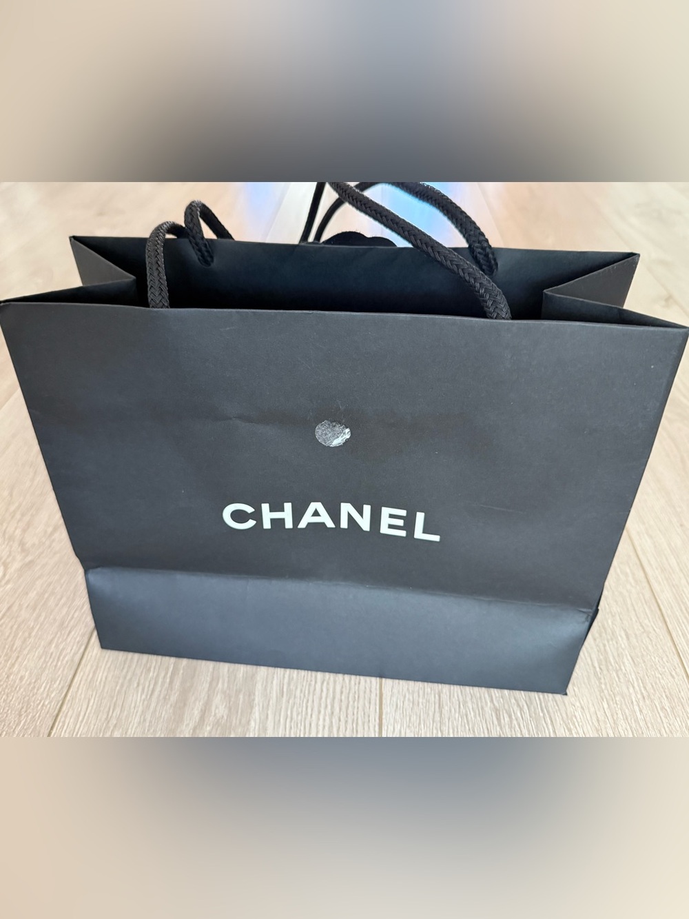 Black Shopping Tote with White Camellia and Ribbon ๐ - Picture 4 of 5